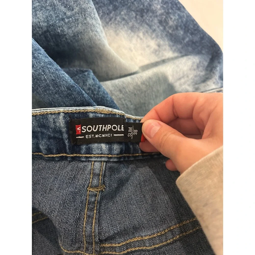 Southpole Mens Slim Fit Acid Wash Denim Shorts Blue Size 38 Streetwear Y2K